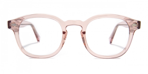 Vkyee prescription oval unisex eyeglasses in mixed materials, front color pink.