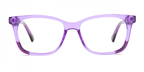 Vkyee prescription rectangle unisex eyeglasses in mixed materials, front color purple.