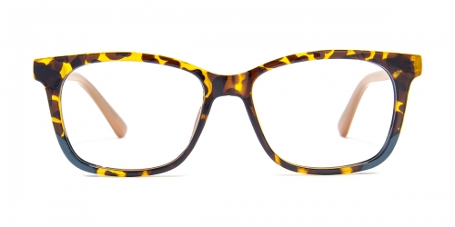 Vkyee prescription rectangle unisex eyeglasses in mixed materials, front color tortoise.
