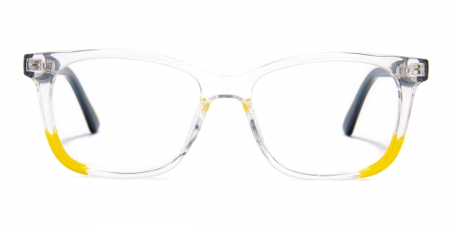 Vkyee prescription rectangle unisex eyeglasses in mixed materials, front color clear.