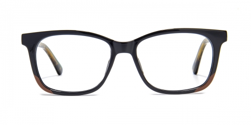 Vkyee prescription rectangle unisex eyeglasses in mixed materials, front color black.
