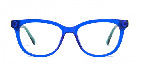 Vkyee prescription oval women eyeglasses in mixed materials, front color blue.