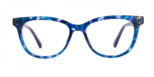 Vkyee prescription oval women eyeglasses in mixed materials, front color blue-purple.