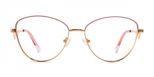 Vkyee prescription cat-eye female eyeglasses in other metal materials, front color pink.