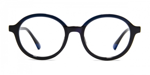 Vkyee prescription round female eyeglasses in TR90 materials, front color black.