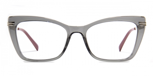Vkyee prescription cat-eye female eyeglasses in mixed materials, front color grey.
