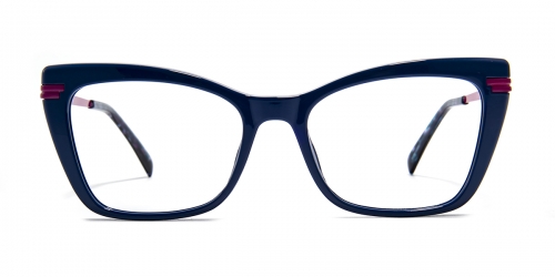 Vkyee prescription cat-eye female eyeglasses in mixed materials, front color blue.