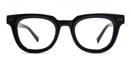 Vkyee prescription oval unisex eyeglasses in mixed materials, front color black.