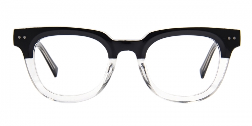 Vkyee prescription oval unisex eyeglasses in mixed materials, front color transparent-black.
