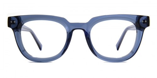 Vkyee prescription oval unisex eyeglasses in mixed materials, front color blue.