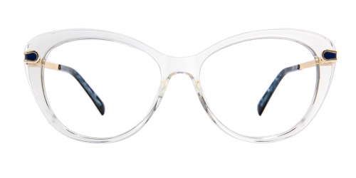 Vkyee prescription oval female eyeglasses in mixed materials, front color transparent.