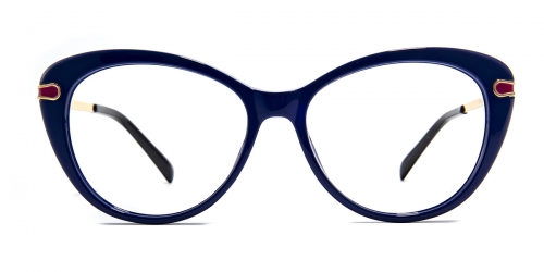 Vkyee prescription oval female eyeglasses in mixed materials, front color blue.