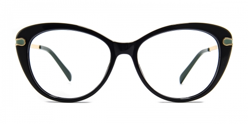 Vkyee prescription oval female eyeglasses in mixed materials, front color black.