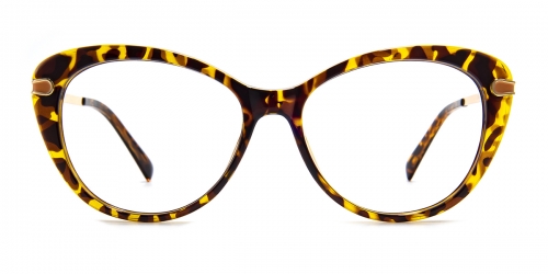 Vkyee prescription oval female eyeglasses in mixed materials, front color tortoise.
