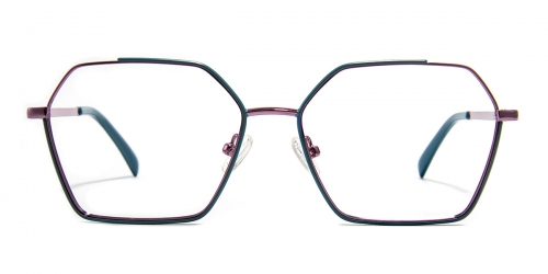 Vkyee prescription geometric female eyeglasses in other metal materials, front color blue.