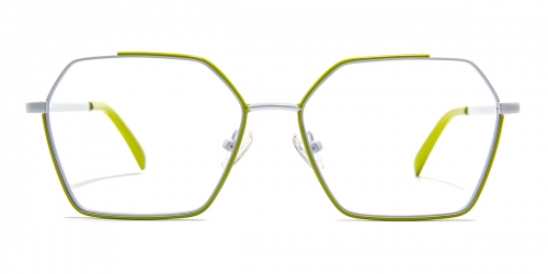 Vkyee prescription geometric female eyeglasses in other metal materials, front color green.