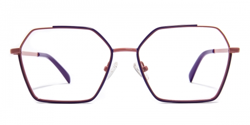Vkyee prescription geometric female eyeglasses in other metal materials, front color purple.