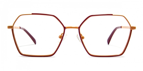 Vkyee prescription geometric female eyeglasses in other metal materials, front color orange.