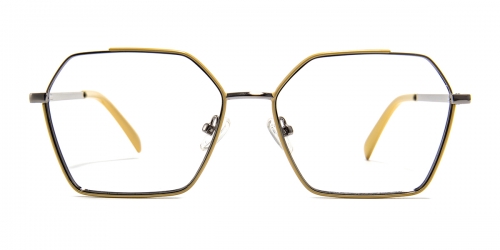 Vkyee prescription geometric female eyeglasses in other metal materials, front color yellow.