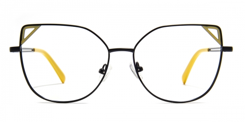 Vkyee prescription cat-eye female eyeglasses in other metal materials, front color yellow.