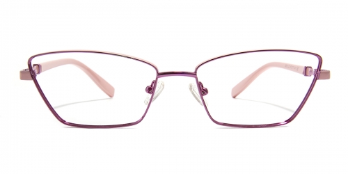 Vkyee prescription cat-eye female eyeglasses in other metal materials, front color pink.