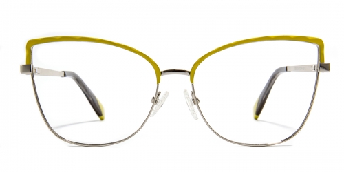 Vkyee prescription cat-eye female eyeglasses in other metal materials, front color yellow.