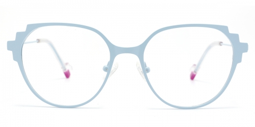 Vkyee prescription geometric women eyeglasses in metal material, front color blue
