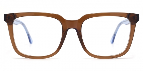 Vkyee prescription rectangle unisex eyeglasses in mixed materials, front color brown