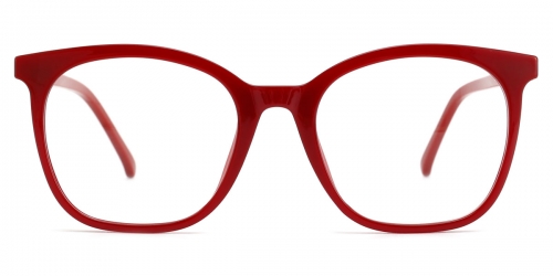 Vkyee prescription square female eyeglasses in acetate material, front color red .