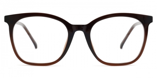 Vkyee prescription square female eyeglasses in acetate material, front color brown.
