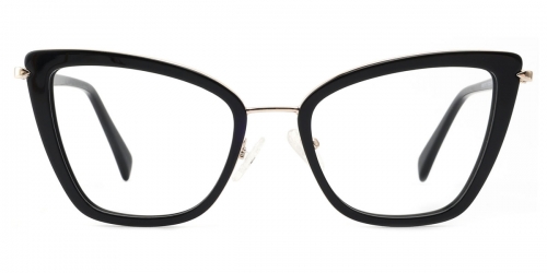 Vkyee prescription women eyeglasses square in shape with mixed material, front color black.