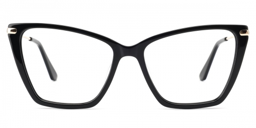 Vkyee prescription cat-eye women eyeglasses in acetate materials, front color black.