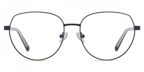 Vkyee prescription optical eyeglasses female round metal two-tone frame,front color black