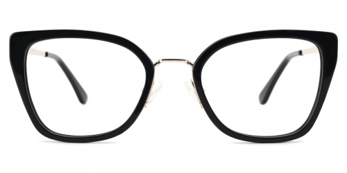 Vkyee prescription women eyeglasses square in shape with mixed materials, front color black.