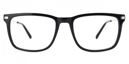 Vkyee prescription rectangle male eyeglasses in mixed materials , front color black .