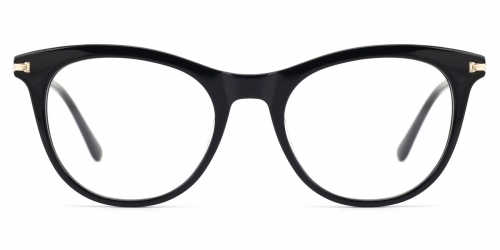 Vkyee prescription round women eyeglasses in mixed material, front color black.