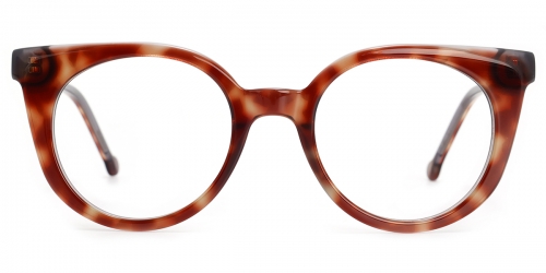 Vkyee prescription round unisex eyeglasses in acetate materials, front color tortoise