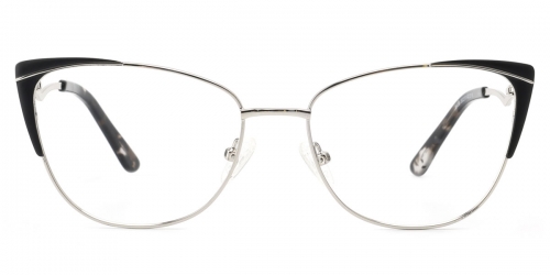 Vkyee prescription cat-eye women eyeglasses in metal material, front color black
