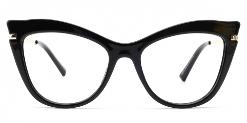 Vkyee prescription cat-eye women eyeglasses in TR90 material, front  color black.