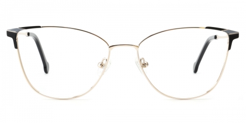 Vkyee prescription women eyeglasses square in shape with metal material, front color black/gold.