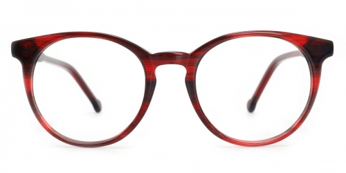 Vkyee prescription round unisex eyeglasses in acetate materials, front color red.
