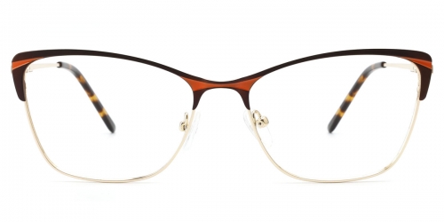 Vkyee prescription women eyeglasses square in shape with metal materials, front color brown.