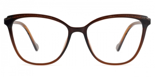 Vkyee prescription square female eyeglasses in acetate material,front color brown.