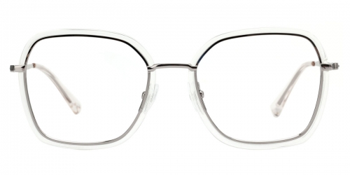 Vkyee prescription square women eyeglasses in mixed materials, front color clear.
