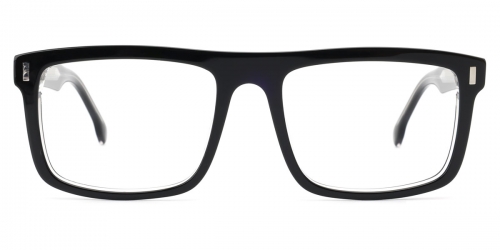Vkyee prescription square unisex eyeglasses in mixed materials, front color black/clear.