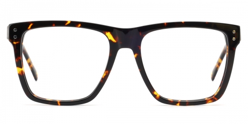 Vkyee prescription square male eyeglasses in premium acetate and metal components, front color flame tortoise.