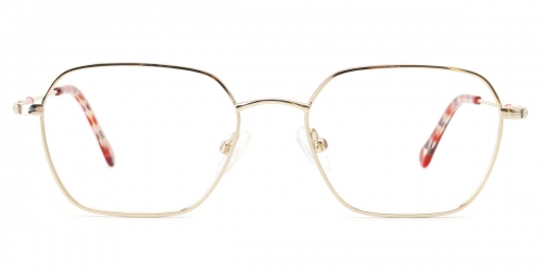 Vkyee prescription women eyeglasses square in shape with metal material, front color gold.