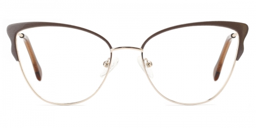 Vkyee prescription women eyeglasses oval in shape with metal material, front color brown.