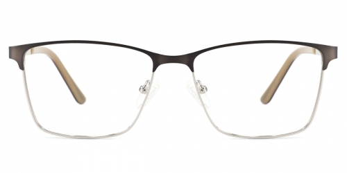 Vkyee prescription rectangle men eyeglasses in metal material, front color gray