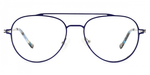Vkyee prescription unisex eyeglasses oval in shape with metal material, front color blue.